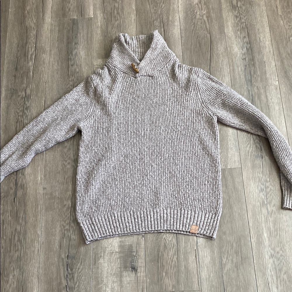 Weatherproof Gray Cowl Neck Sweater with Ribbed Details